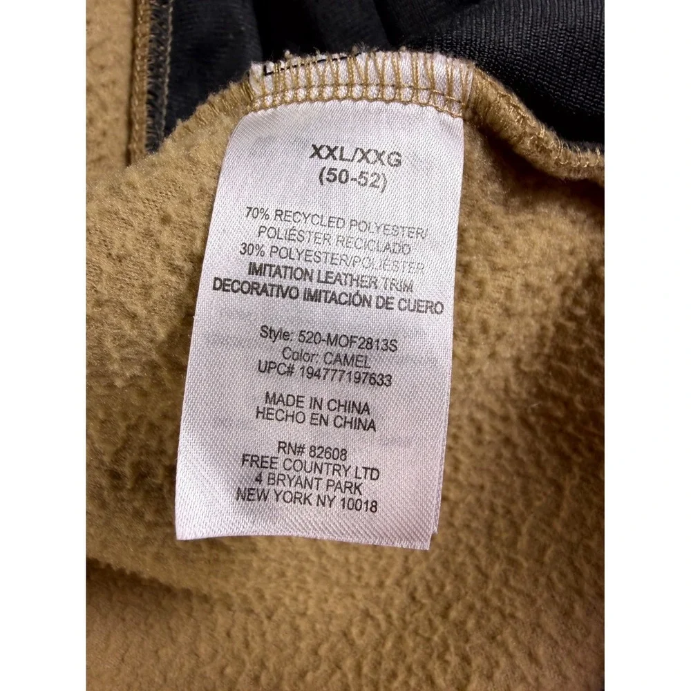 Free Country Fleece Jacket Mens 2XL 50-52 Camel Long Sleeve Full Zip Winter